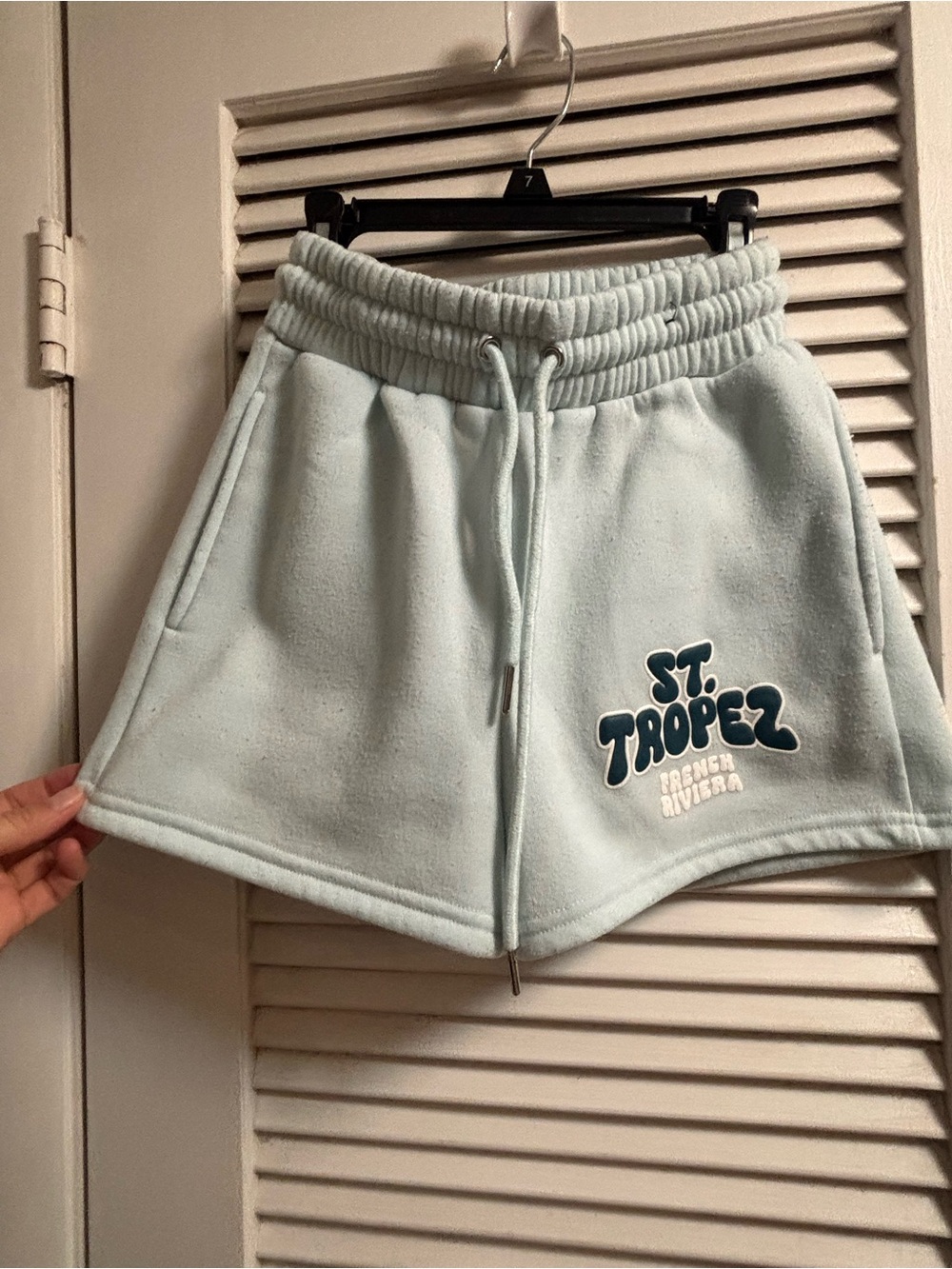 St. Tropez Light Blue Fleece Athletic Shorts with Logo